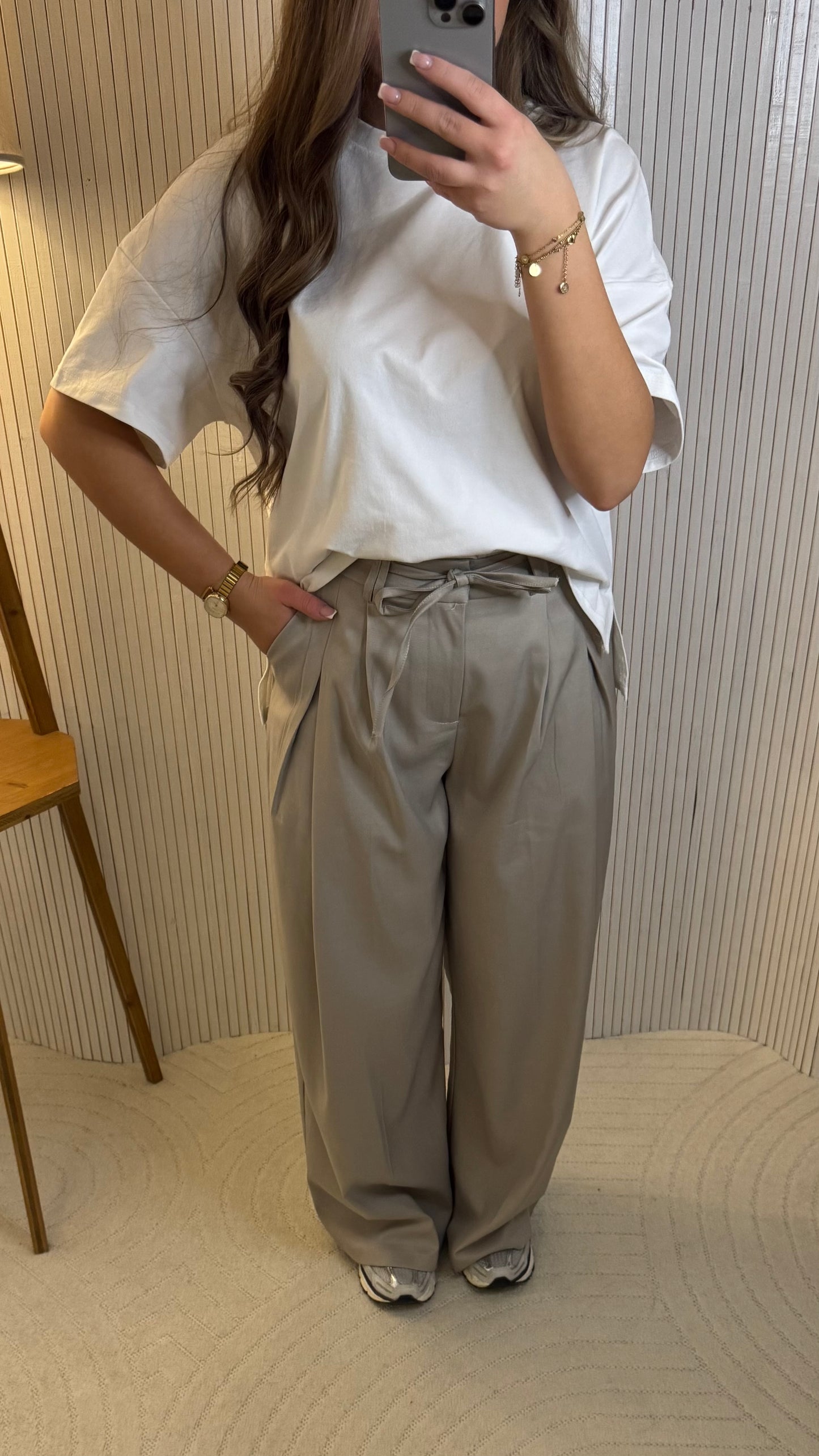 Pantalon large grège