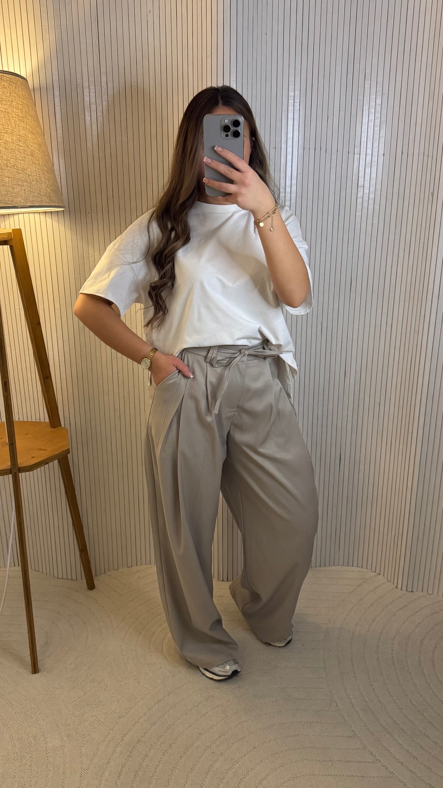 Pantalon large grège