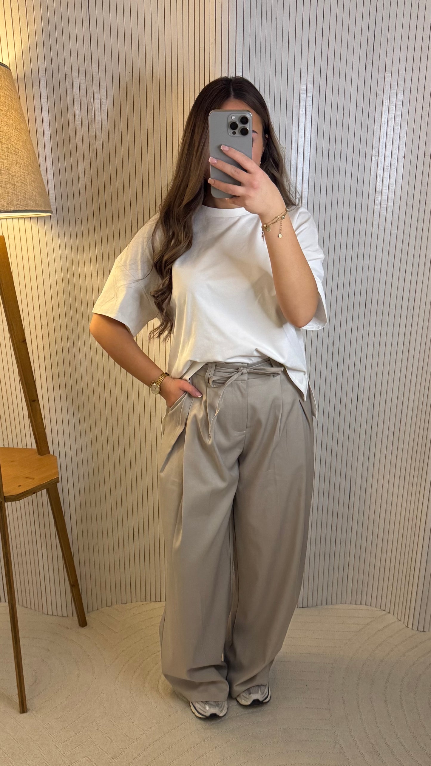 Pantalon large grège