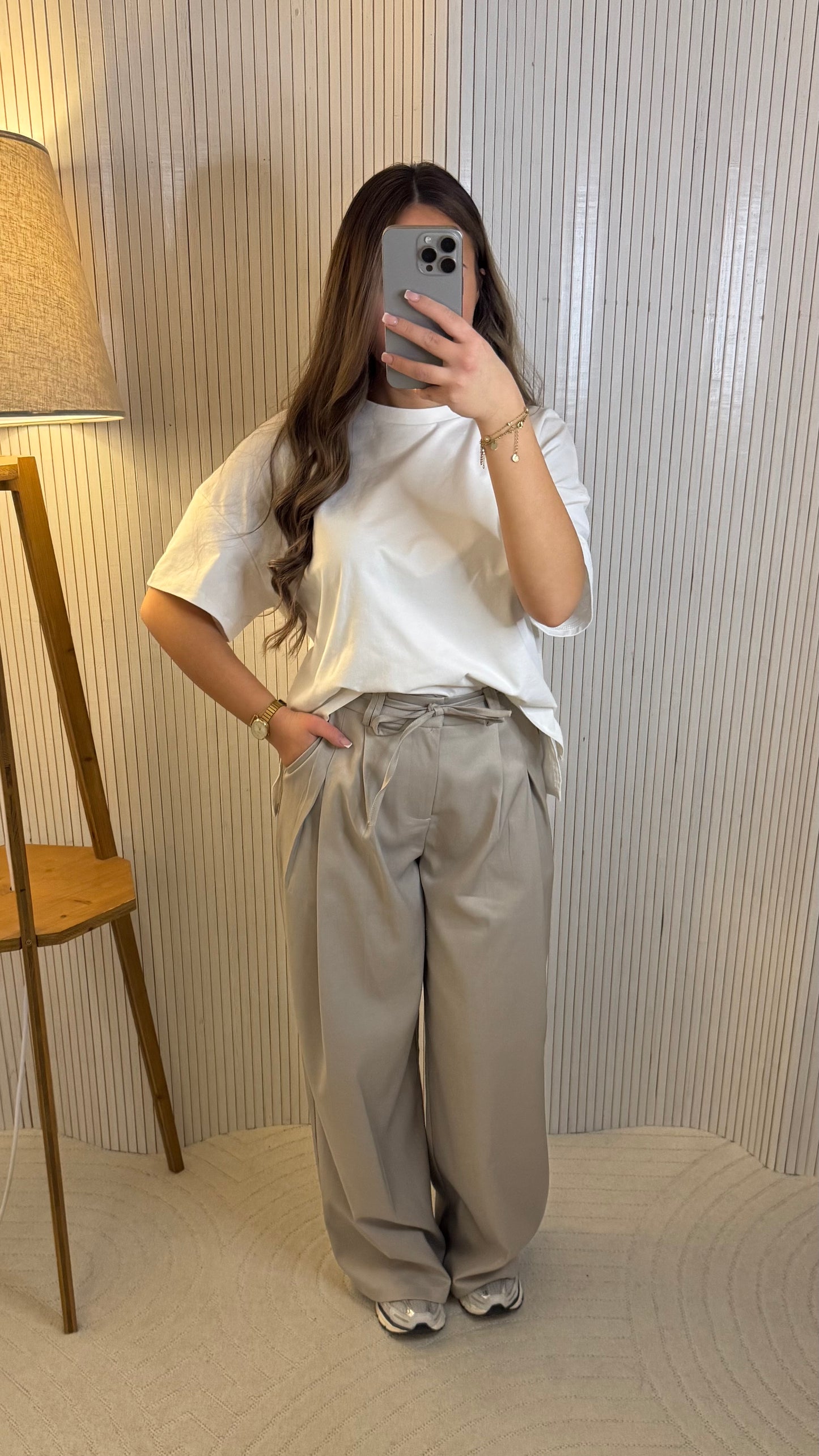 Pantalon large grège