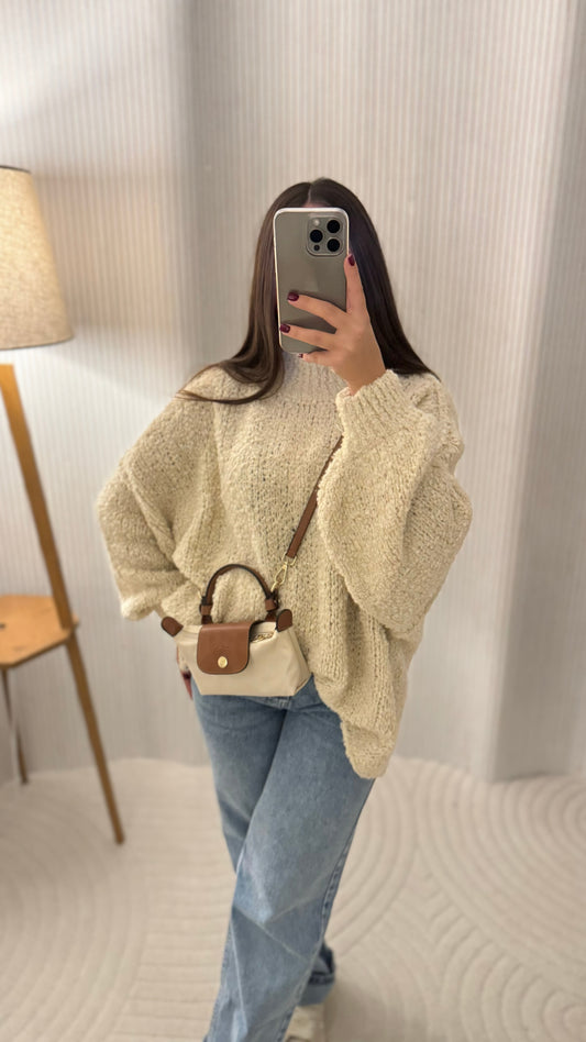 Pull oversize en alpaga écru
