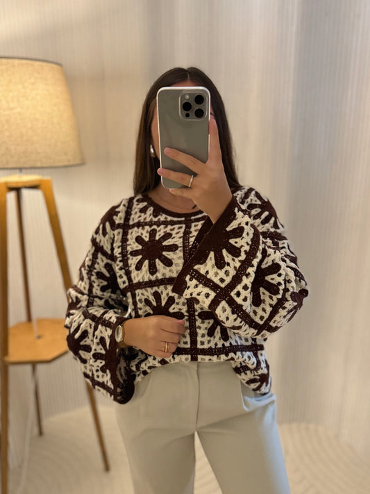Pull en crochet chocolat